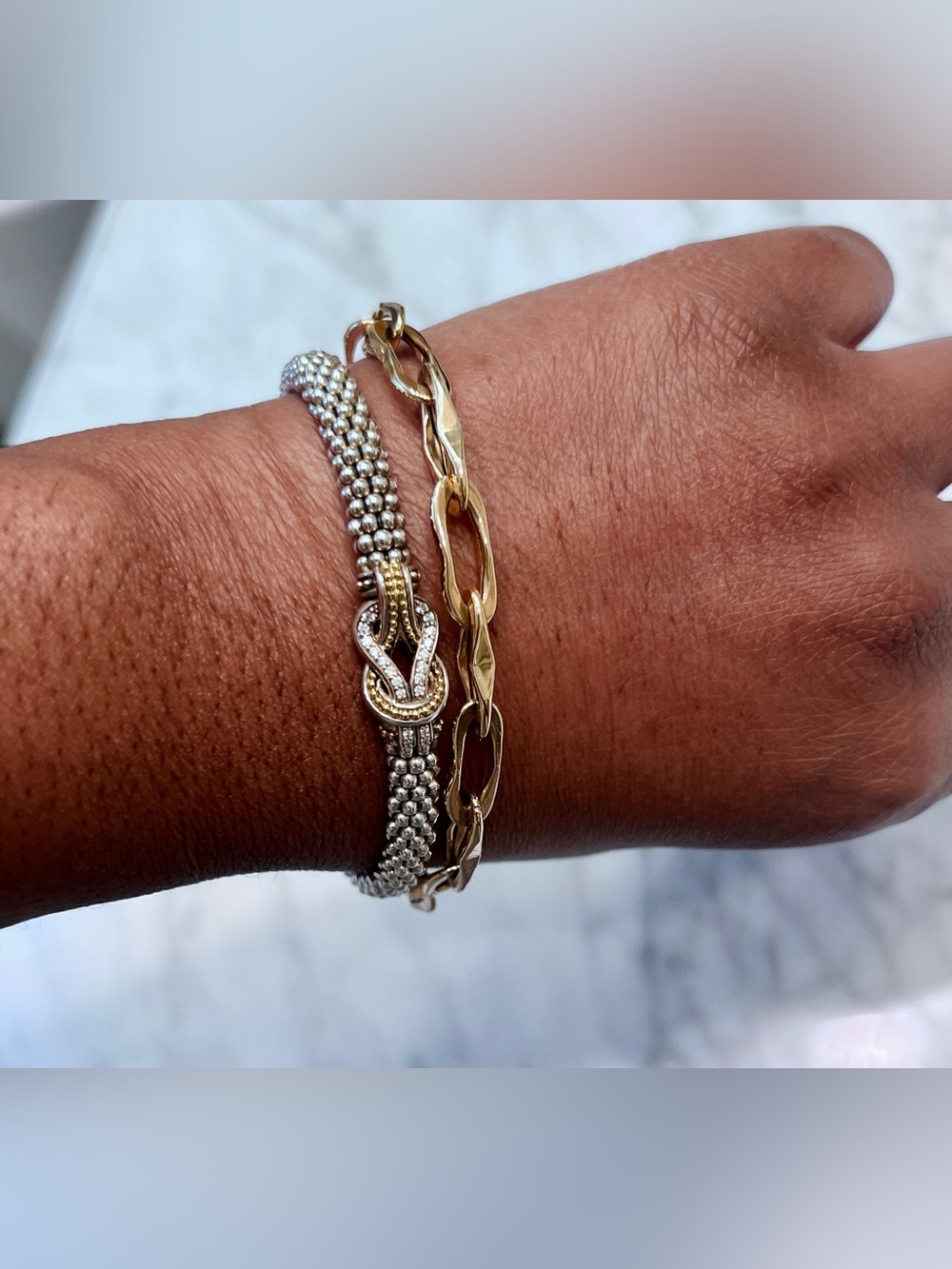 LAGOS Newport Diamond 18K Gold Knot Caviar Bracelet, 6mm, 7 inches - Picture 2 of 12